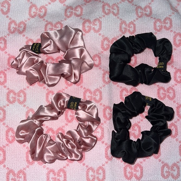 Silk hair scrunchie tie mulberry silk pink sexy shiny metallic hair pony tail - Picture 7 of 12